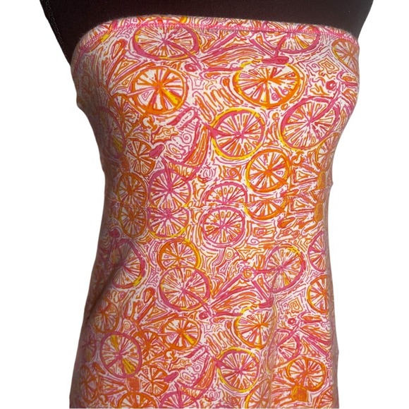 Lilly Pulitzer Petula Strapless Mini Dress or Skirt Ten Speed Bike Print Pink XS - Picture 3 of 9